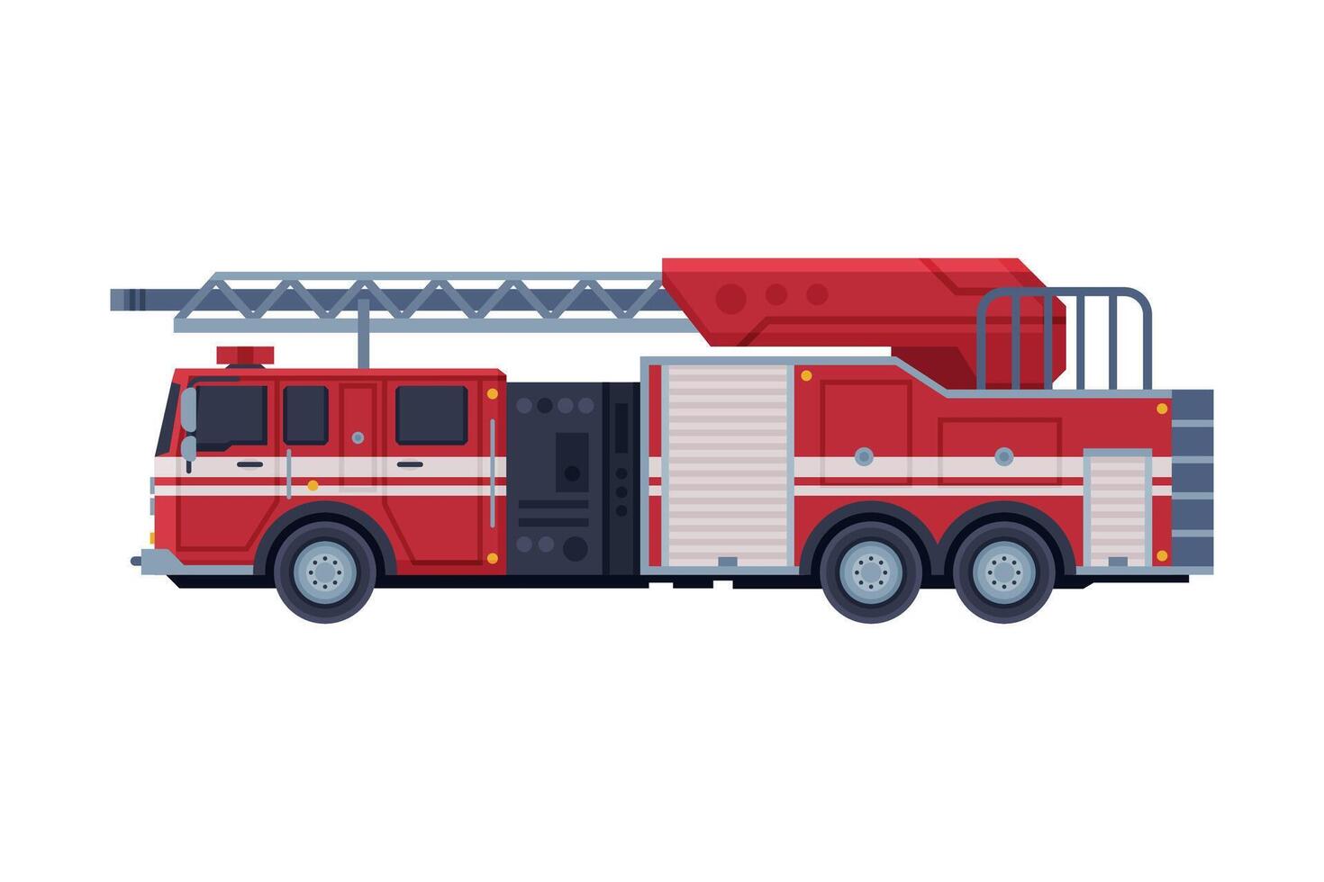 Red Engine Fire Truck with Ladder, Emergency Service Firefighting Vehicle Flat Style Illustration on White Background vector
