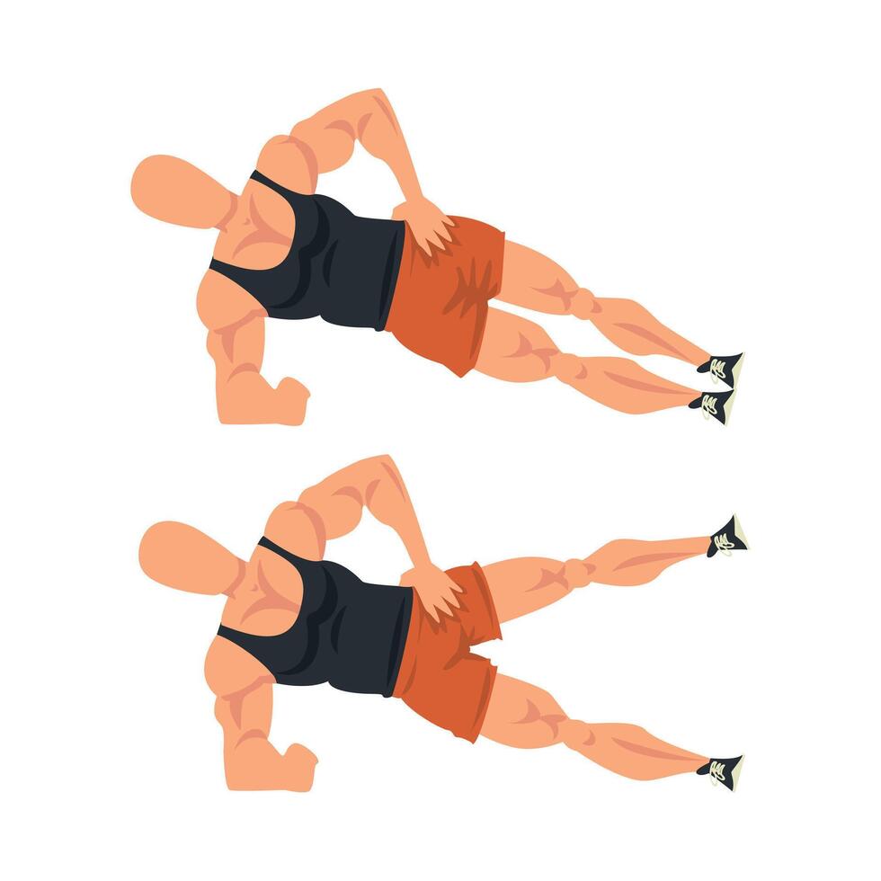 Man Doing Leg Rise Exercise in Two Steps, Male Athlete Doing Sports for Fit Body, Buttock Workout Illustration on White Background vector