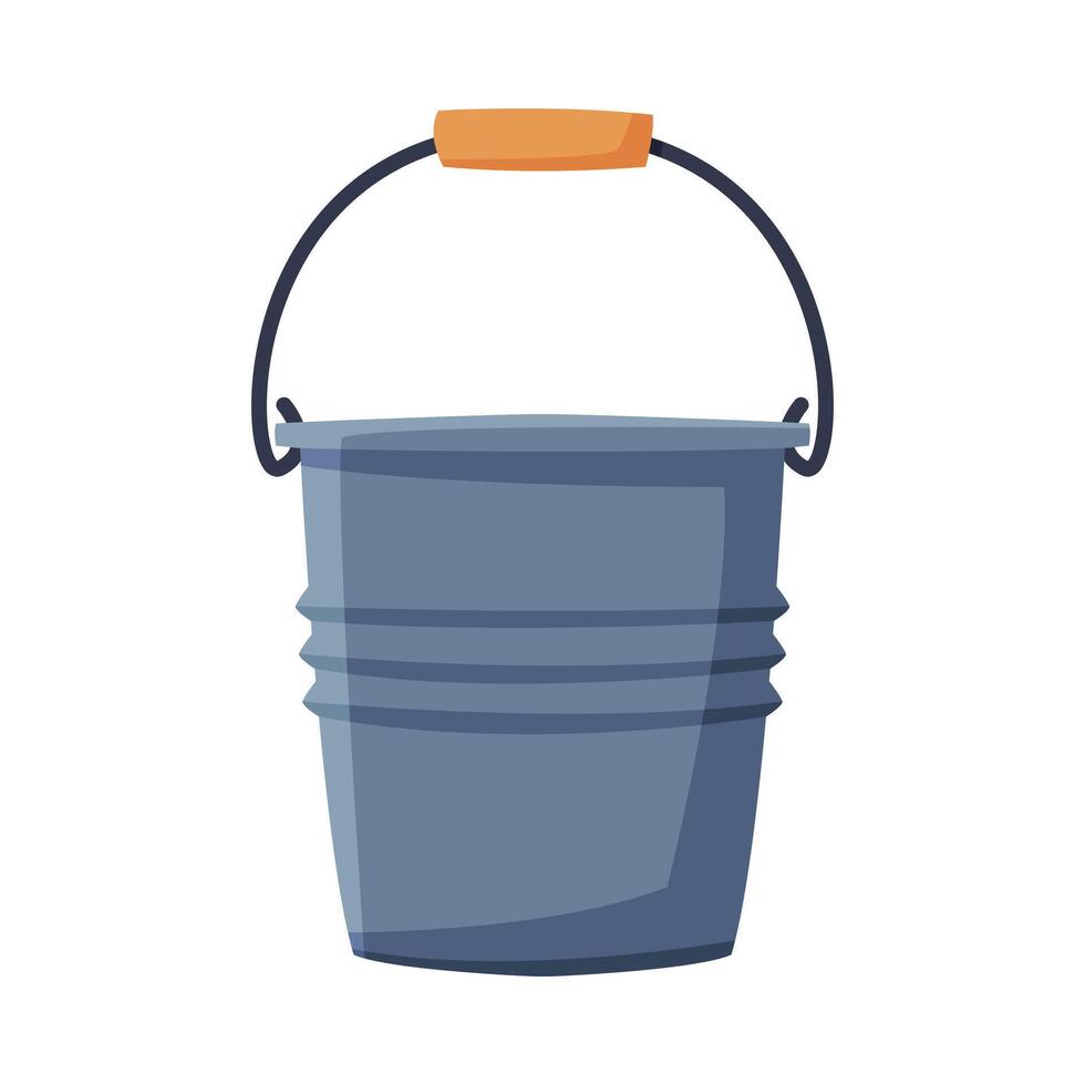 Empty Metal Bucket, Agriculture Work Equipment, Flat Style Illustration on White Background vector