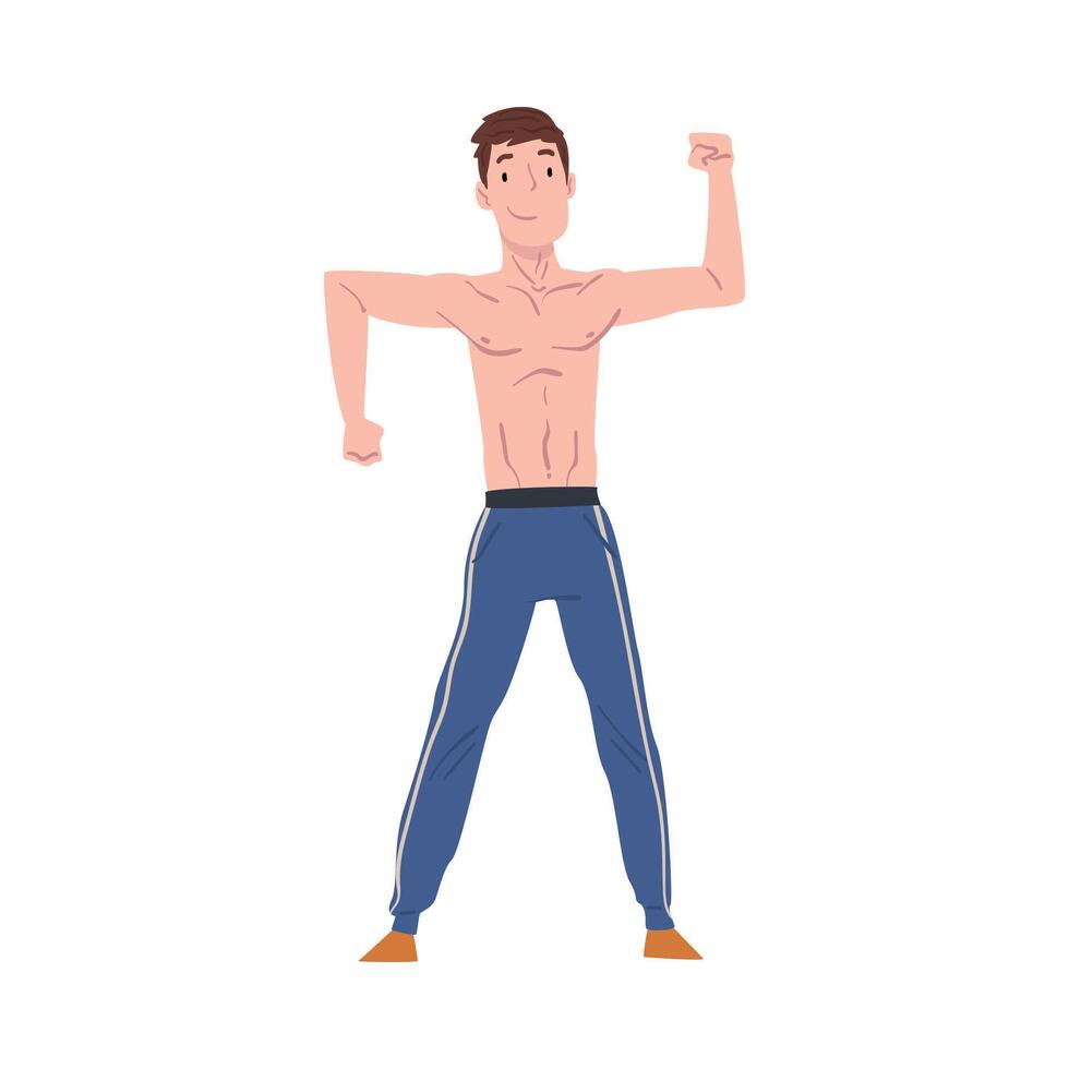 Cheerful Man Doing Sports Exercise Cartoon Style Illustration on White Background vector
