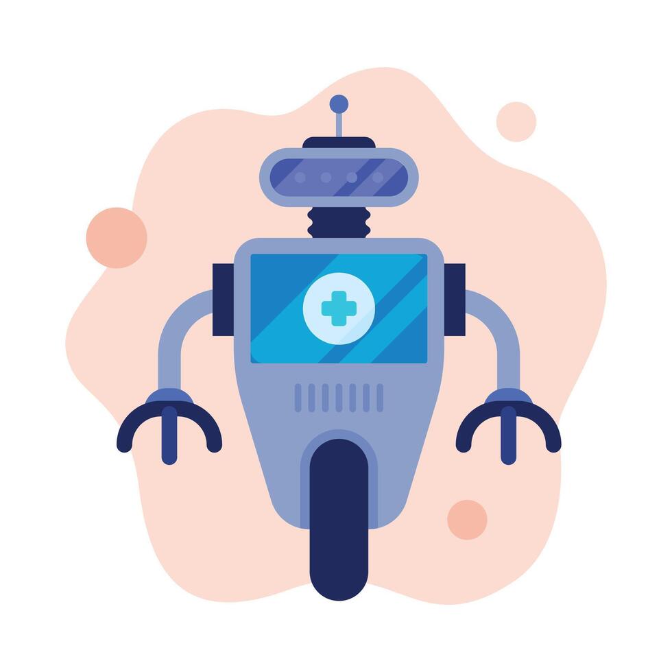 Doctor Robot, Modern Healthcare Technology Flat Style Illustration on White Background vector