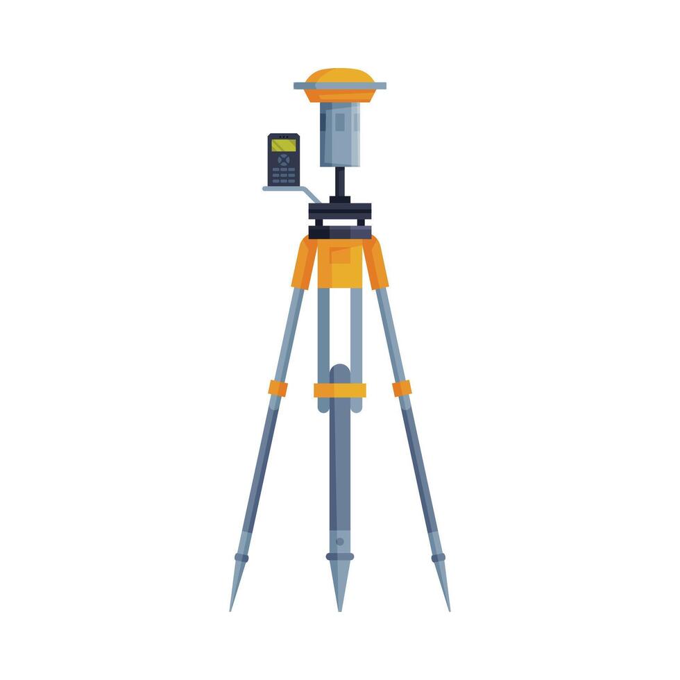 Theodolite or Tacheometer Tripod, Geodetic Equipment, Measuring Instrument Flat Style Illustration on White Background vector