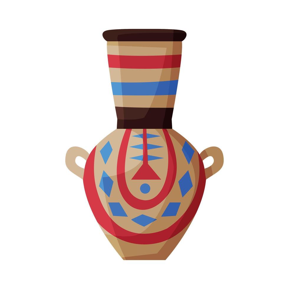 Clay Vase, Ancient Egyptian Crockery, Pottery Flat Style Illustration on White Background vector