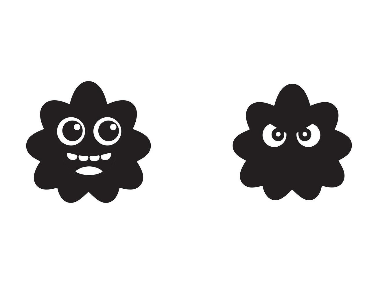 Two cartoon monster faces, one happy and one angry, perfect for kids' content. vector