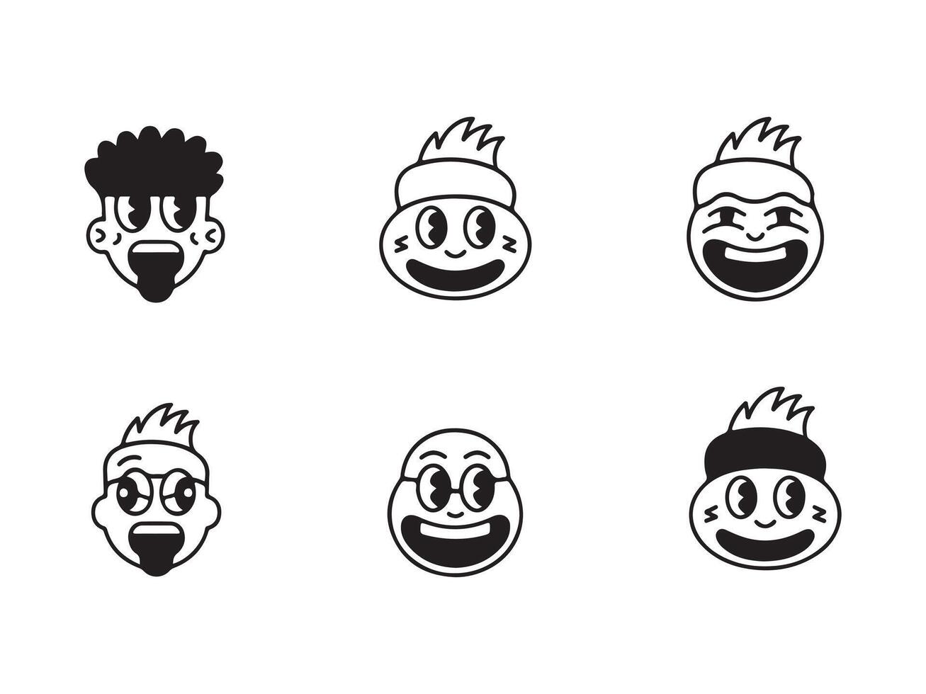 Four Retro Cartoon Character Faces with Diverse Expressions vector
