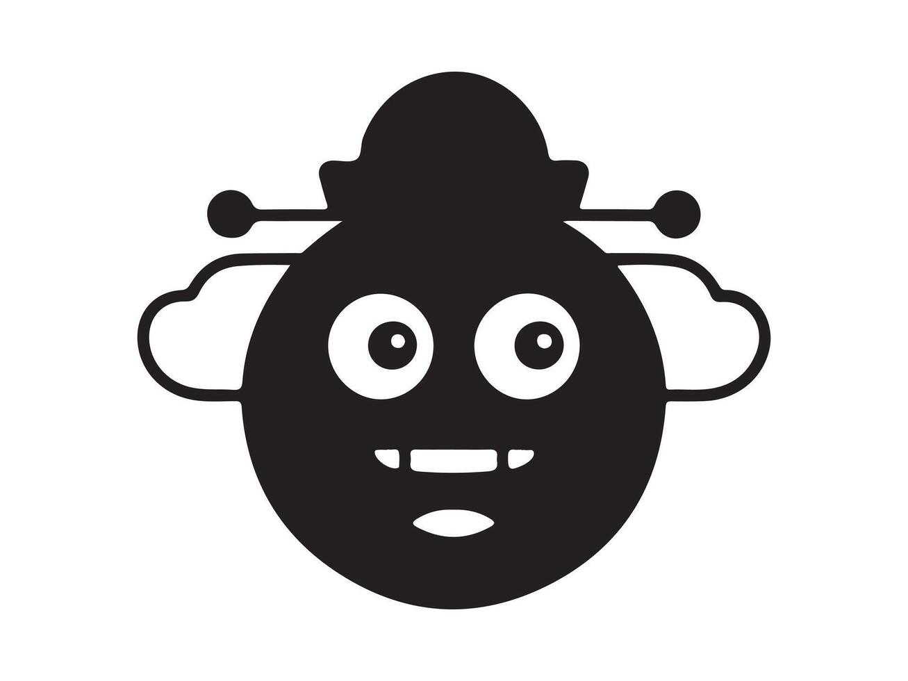 Playful black and white cartoon robot head graphic vector