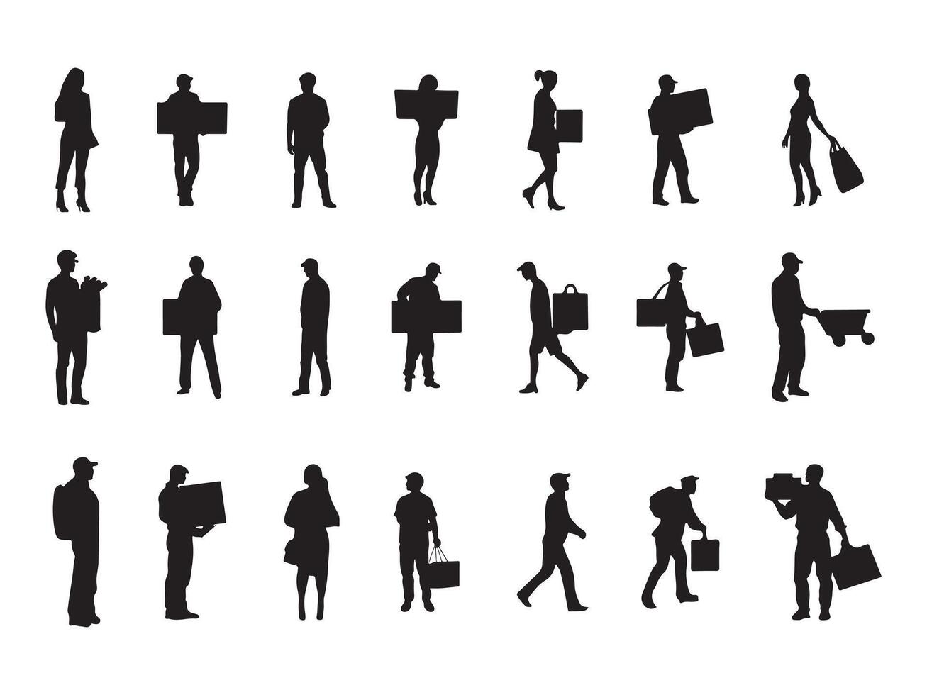 Diverse People Working in Logistics and Delivery - Silhouette Collection vector