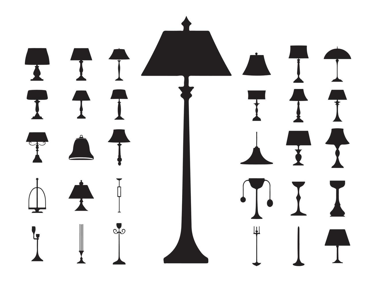 Collection of Various Lamp and Lighting Silhouette Designs vector