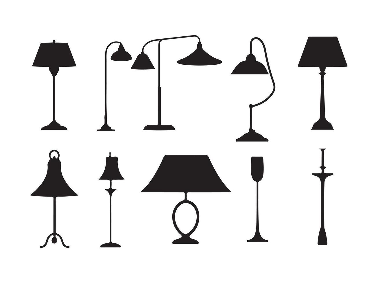 Collection of Stylish Lamp and Tableware Silhouettes vector