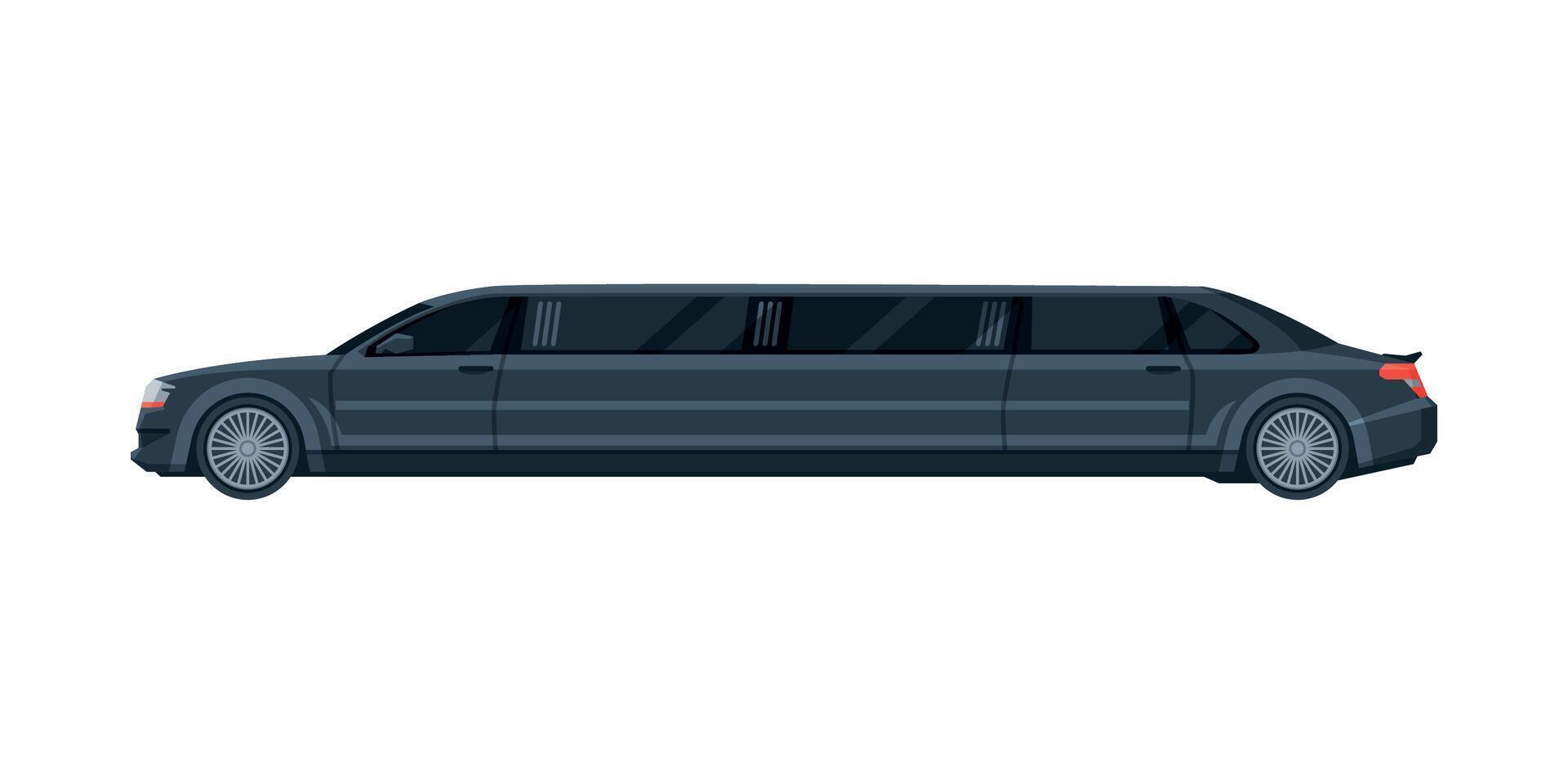 Black Limousine, Elegant Premium Luxurious Vehicle, Side View Flat Illustration vector