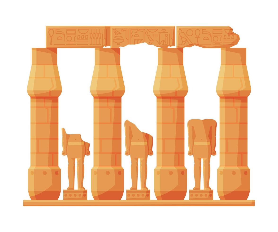 Ancient Egypt Temple Stone Columns or Pillars, Symbol of Egypt Flat Style Illustration on White Background vector
