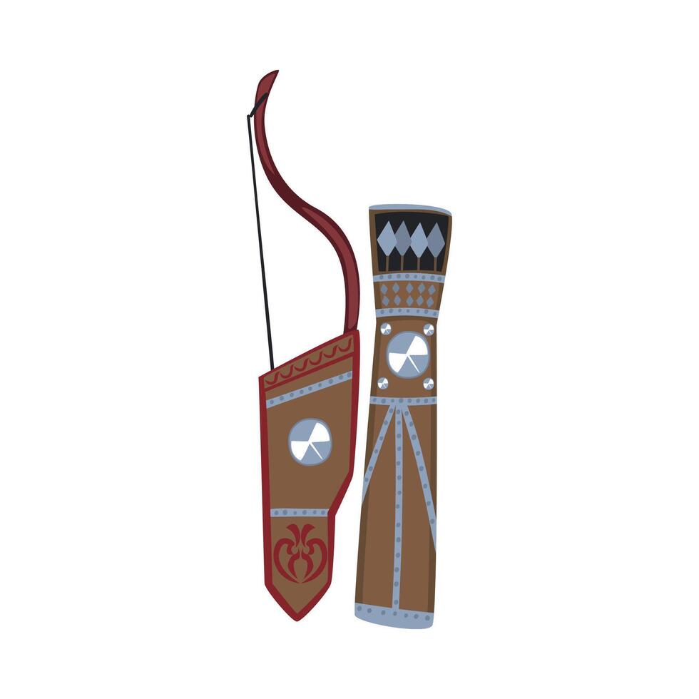 Bow and Quiver with Arrows, Ancient Mongols Weapon Illustration vector