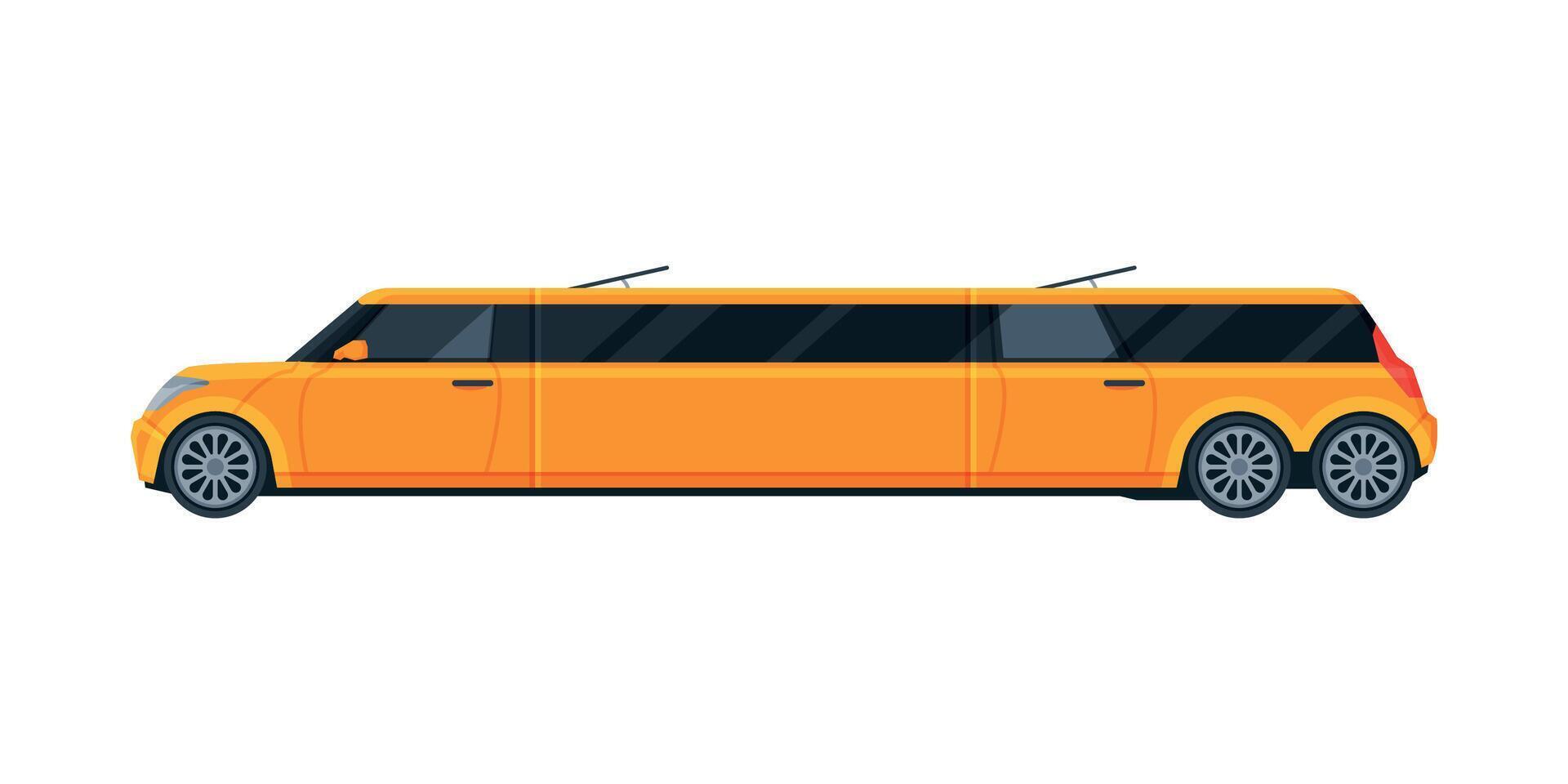Yellow Limousine Car, Premium Luxurious Limo Vehicle, Side View Flat Illustration vector