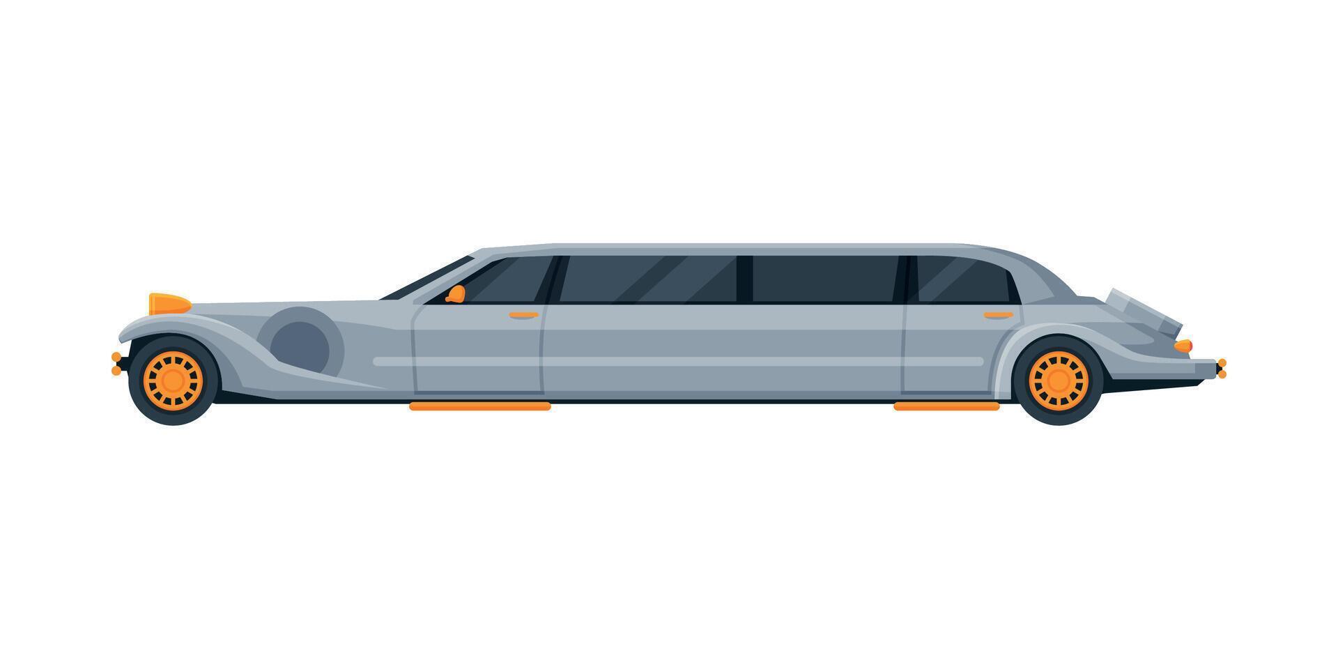 Retro Limousine Car, Elegant Premium Luxurious Vehicle, Side View Flat Illustration vector