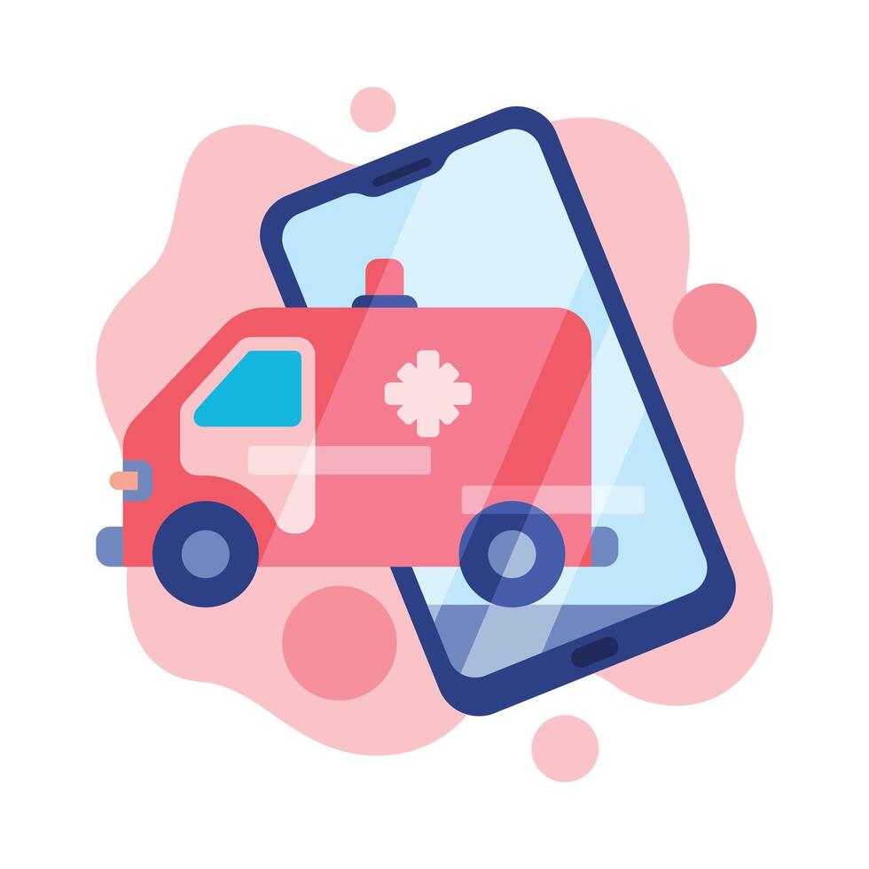Online Medical Consultation, Emergency Ambulance Call, Remote Medical Assistance Mobile App Flat Style Illustration vector