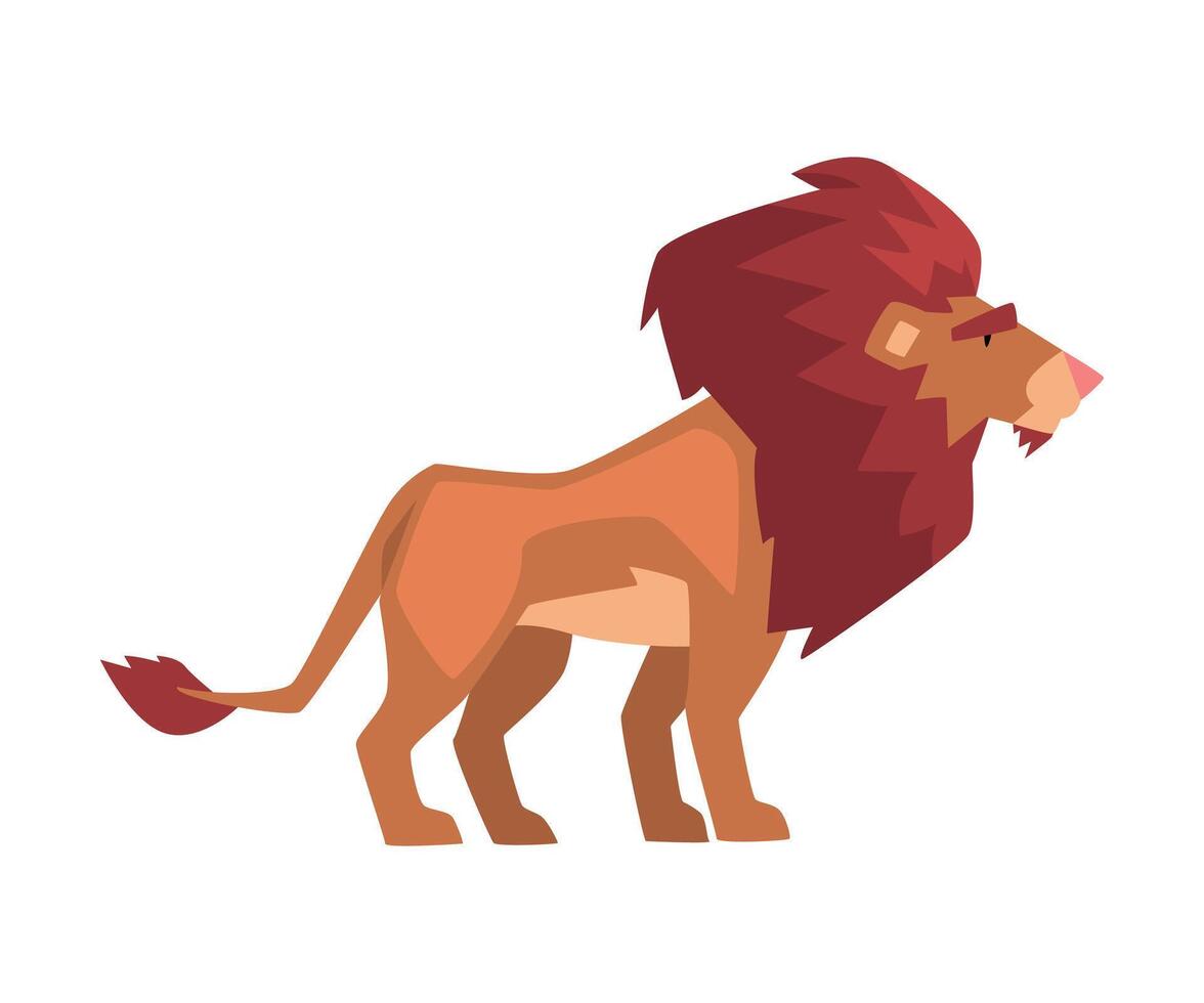 Proud Powerful Lion, Mammal Jungle Animal Character, Side View Illustration vector