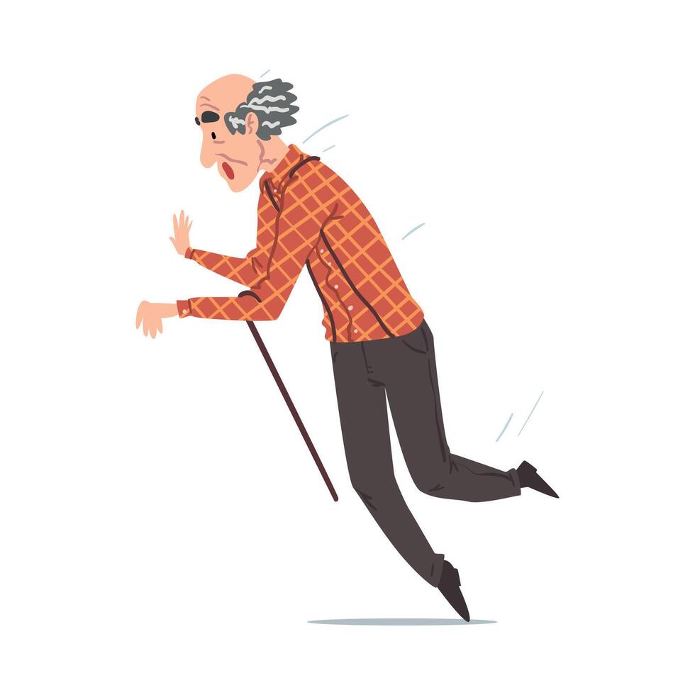 Elderly Man Falling Down on the Floor, Retired Person Falling with Walking Cane, Accident, Pain or Injury Cartoon Style Illustration I on White Background vector