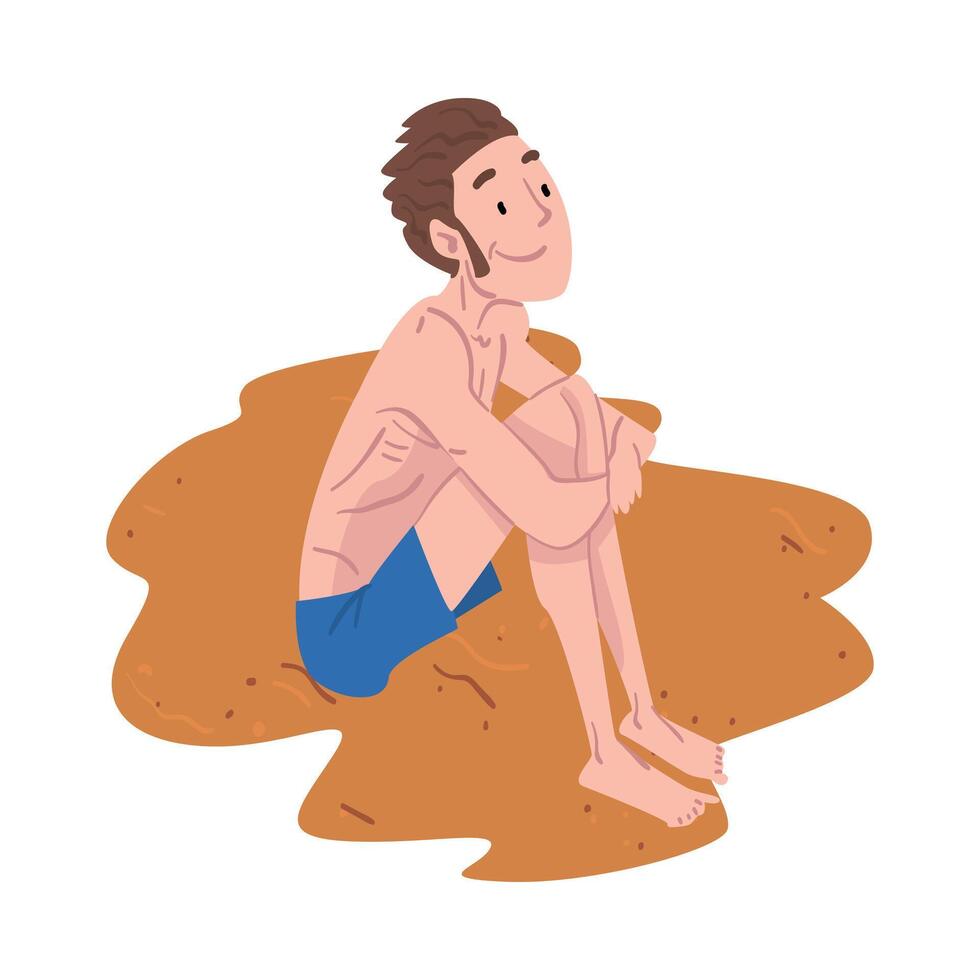 Relaxed Young Man Sitting on the Beach Cartoon Style Illustration on White Background vector