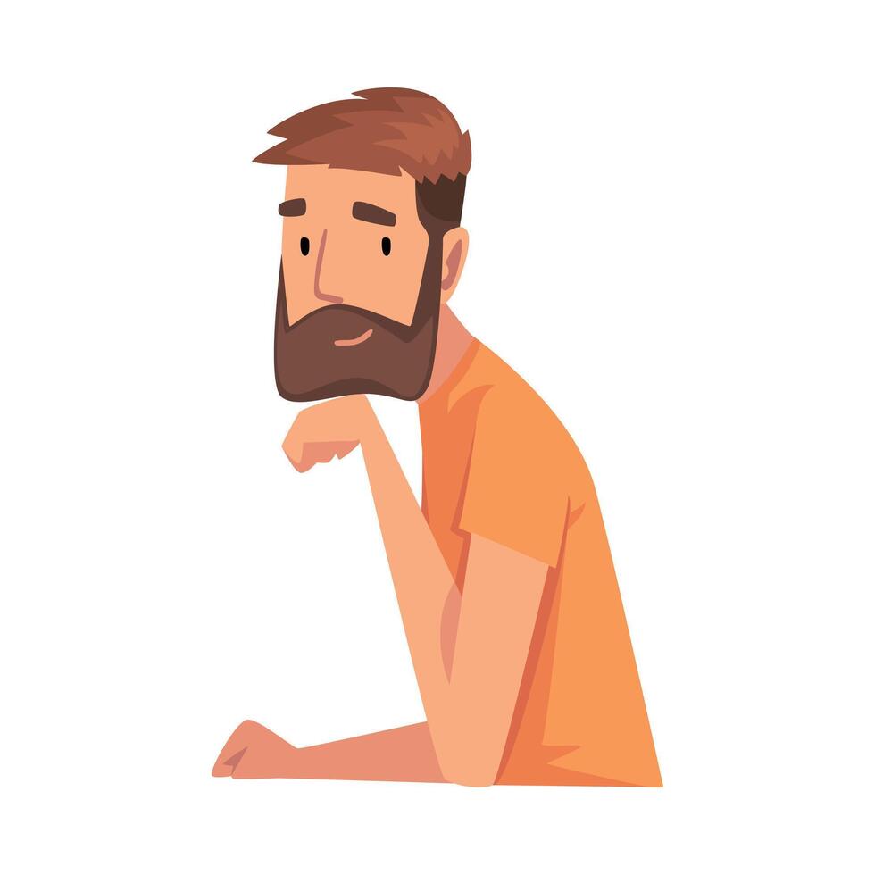 Bearded Young Man Looking at Us, Man Sitting with His Head Propped on Hand Illustration vector