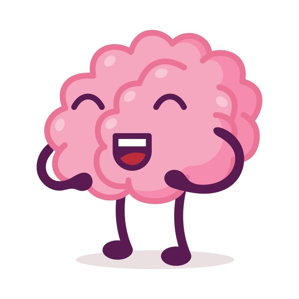 Happy Pink Brain Laughing, Funny Human Nervous System Organ Cartoon Character Illustration on White Background vector