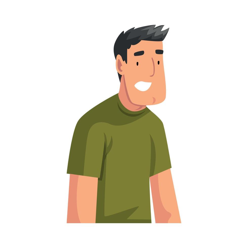 Smiling Young Man Sitting and Looking at Us Cartoon Illustration vector