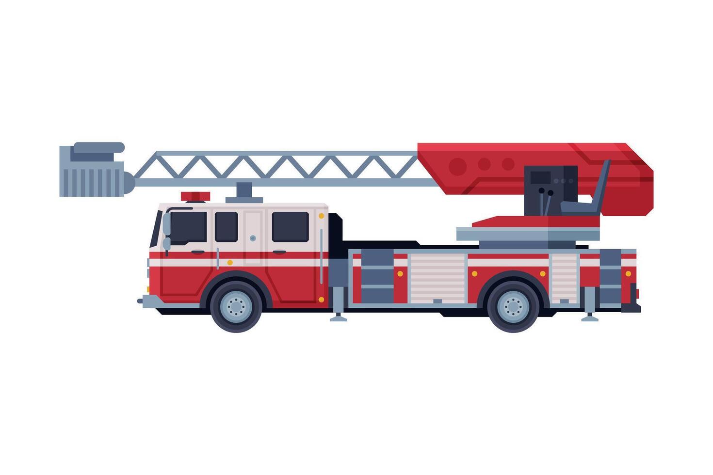 Fire Truck with Ladder, Emergency Service Firefighting Vehicle Flat Style Illustration on White Background vector