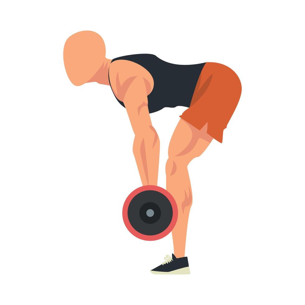 Man Doing Exercise with Barbell, Side View of Male Athlete Doing Sports for Fit Body, Buttock Workout Illustration on White Background vector
