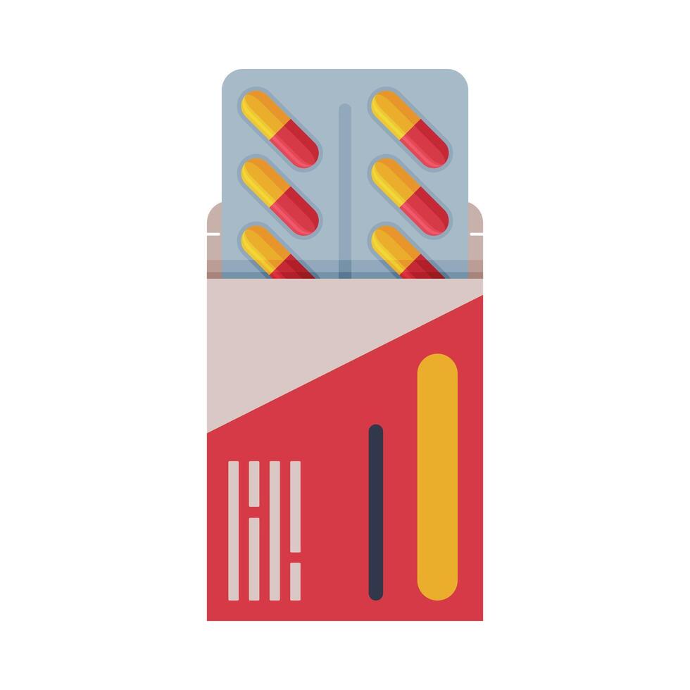 Pills Blister with Capsules in Cardboard Box, Pharmaceutical Product, Medical Prescription Packaging Flat Style Illustrationtyle Illustration vector