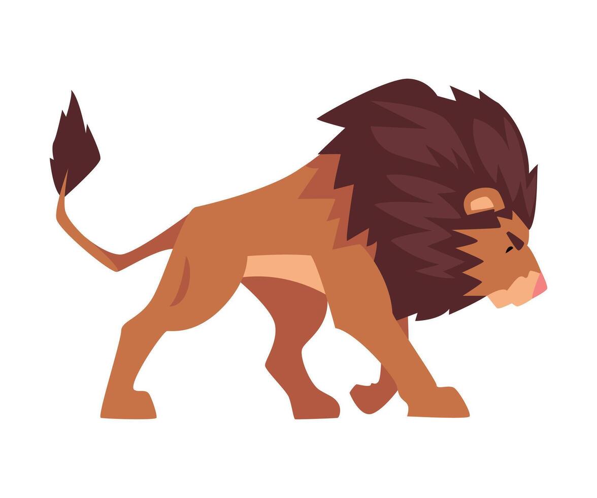 Walking Lion, Proud Powerful Mammal Jungle Animal, Side View Illustration vector