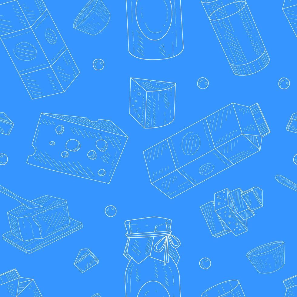Dairy Products Seamless Pattern, Natural Healthy Traditional Organic Dairy Food, Design Element Can Be Used for Fabric, Wallpaper, Packaging, Web Page Illustration vector