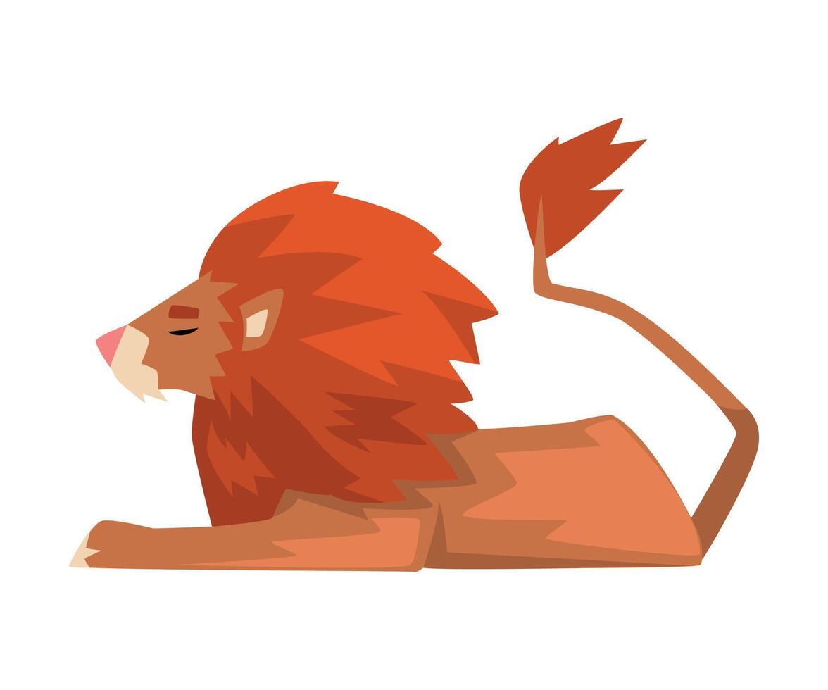 Lying Powerful Lion, Red Mammal Jungle Animal Character, Side View Cartoon Illustration vector