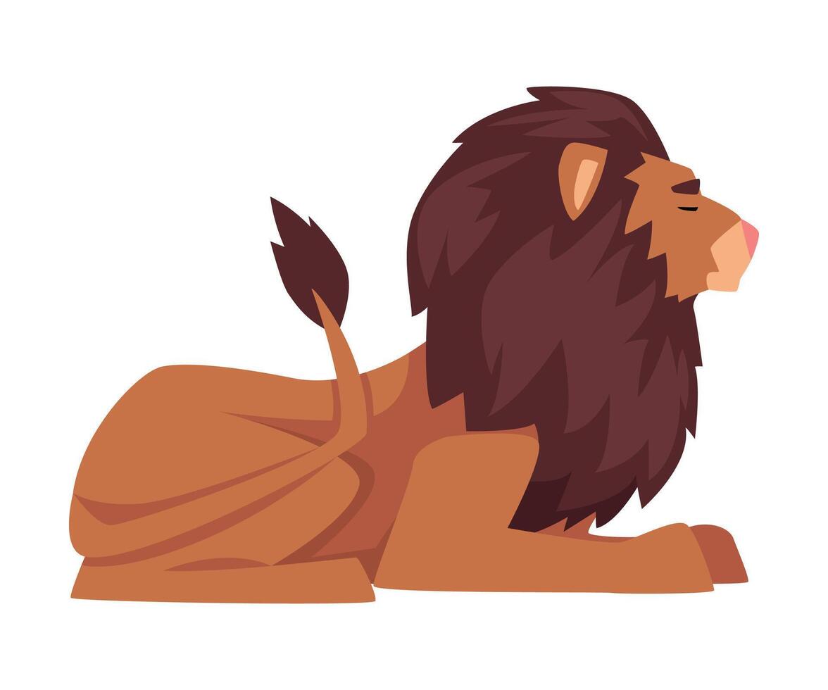 Lying Lion, Proud Powerful Mammal Jungle Animal, Side View Illustration vector