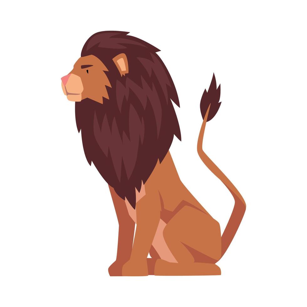 Sitting Lion, Proud Powerful Mammal Jungle Animal, Side View Illustration vector
