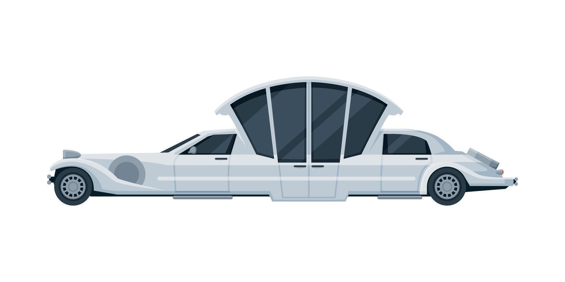 Wedding Limousine Car, Elegant Premium Luxurious Limo Vehicle, Side View Flat Illustration vector