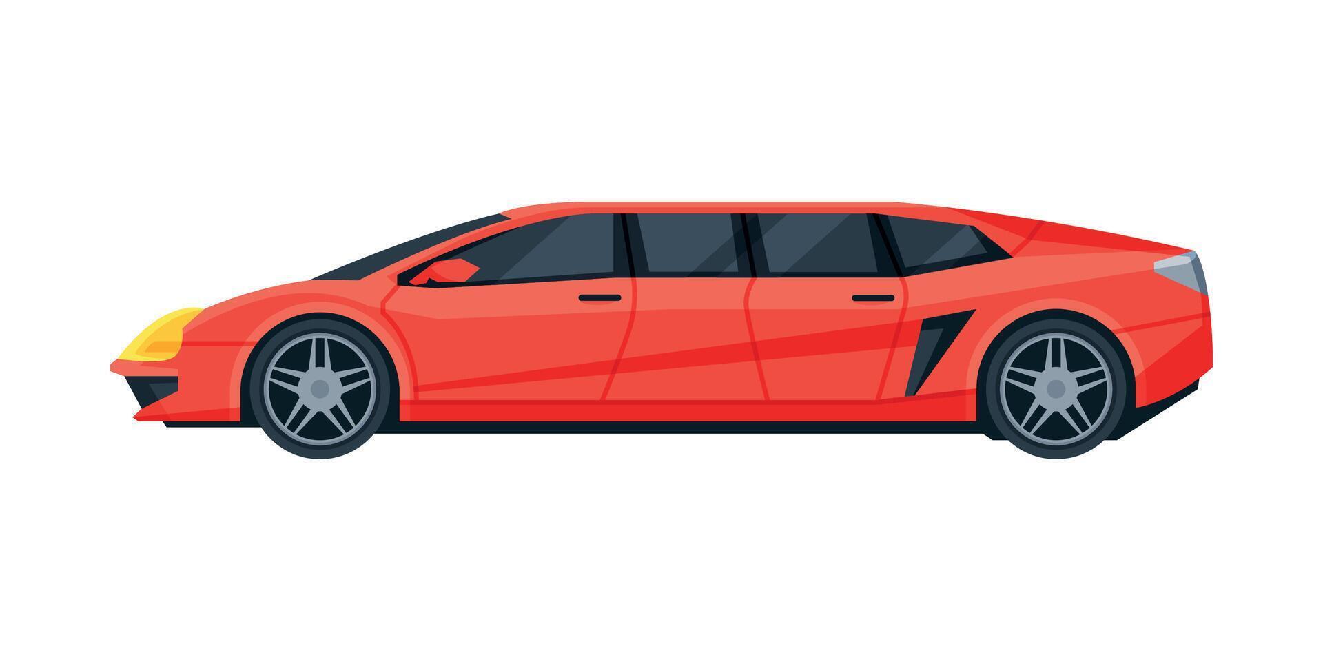 Red Limousine, Elegant Premium Luxurious Vehicle, Side View Flat Illustration vector