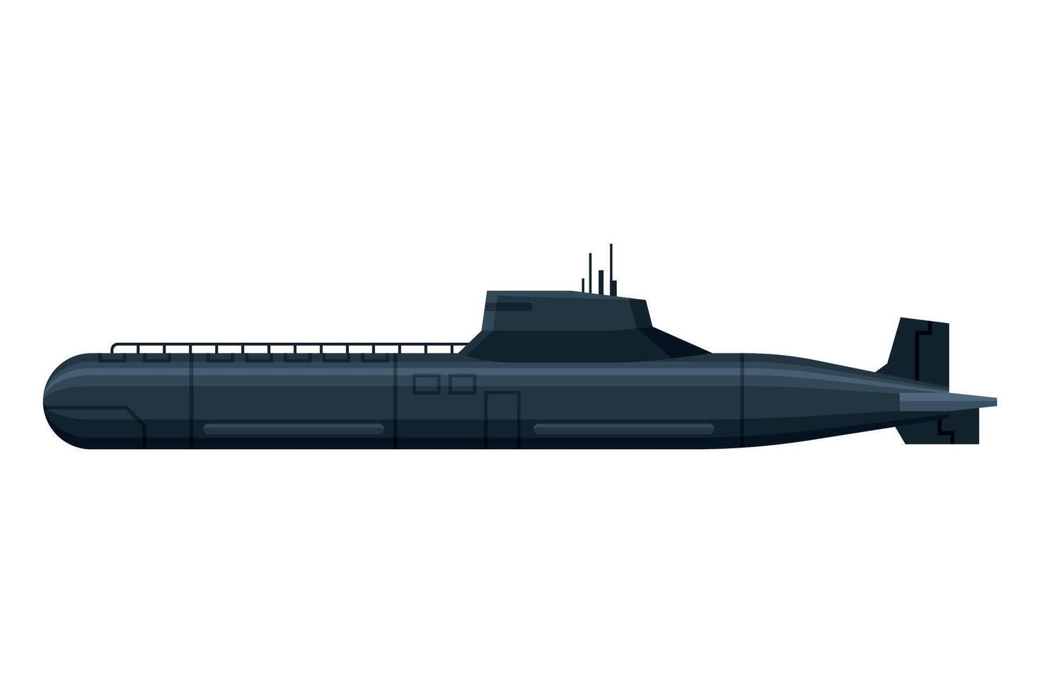 Black Submarine, Military Army Fighting Warship Flat Illustration vector