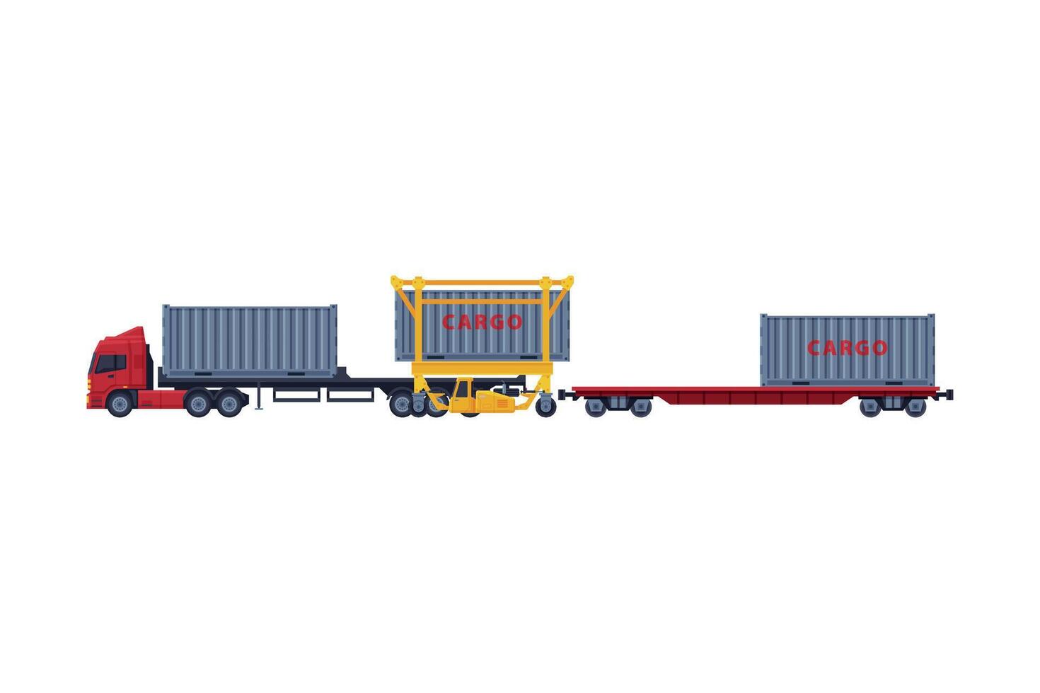 Delivery Truck, Loading of Cargo Container on Trailer Illustration on White Background vector