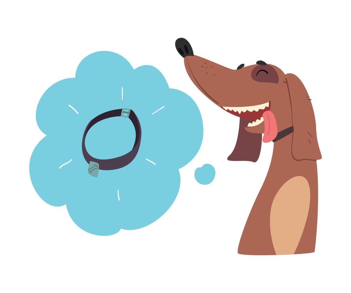 Cute Funny Dog Dreaming about Walking Cartoon Style Illustration on White Background vector