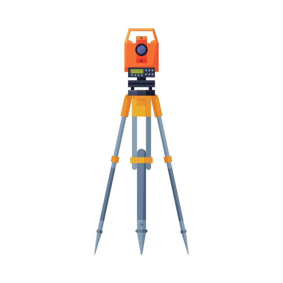 Tacheometer,Theodolite on Tripod, Geological Survey, Engineering Equipment for Measurement and Research Flat Style Illustration vector