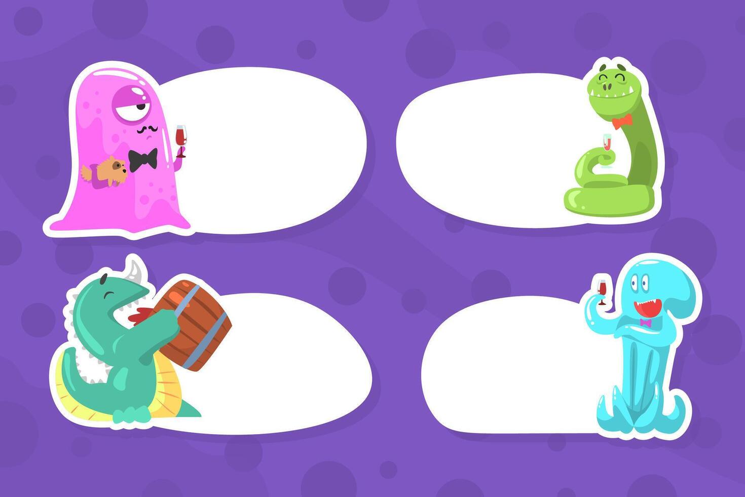 Cute Baby Monsters with Blank Banners Set, Funny Aliens Characters Showing Empty Sign Boards Illustration vector