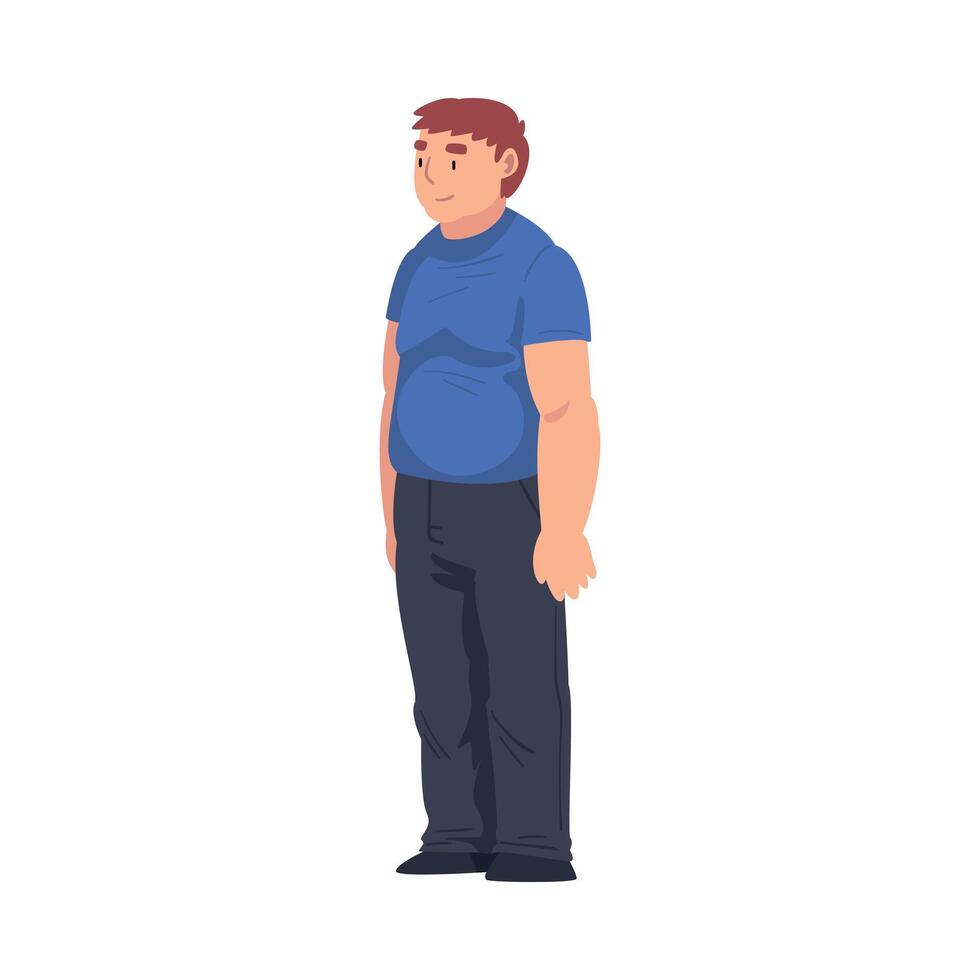 Obesity Young Man Standing at Bus Stop, Guy Spending Time in Expectation Cartoon Illustration vector