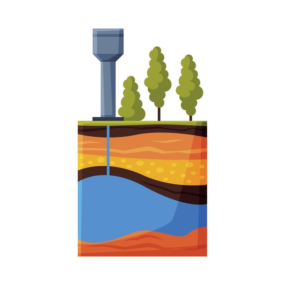 Water Tower Supply System from Water Source Flat Style Illustration on White Background vector