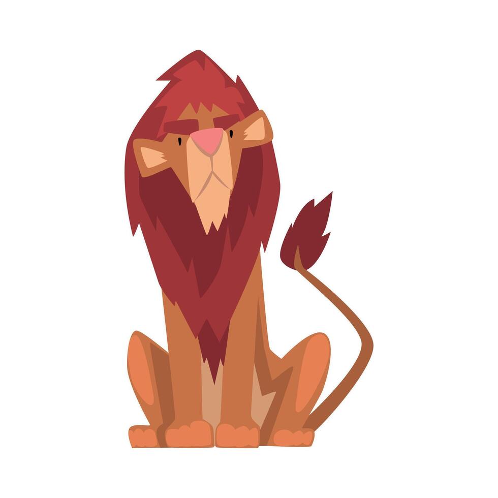 Funny Lion, Mammal Jungle Animal Character, Front View Cartoon Illustration vector