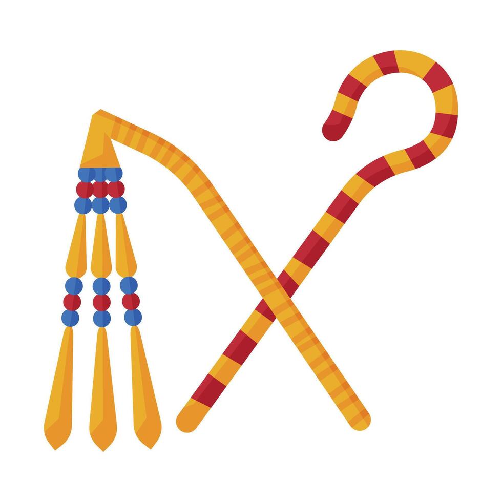 Rod and Whip, Ancient Symbols of Power of Pharaohs and Gods in Egypt Flat Style Illustration on White Background vector