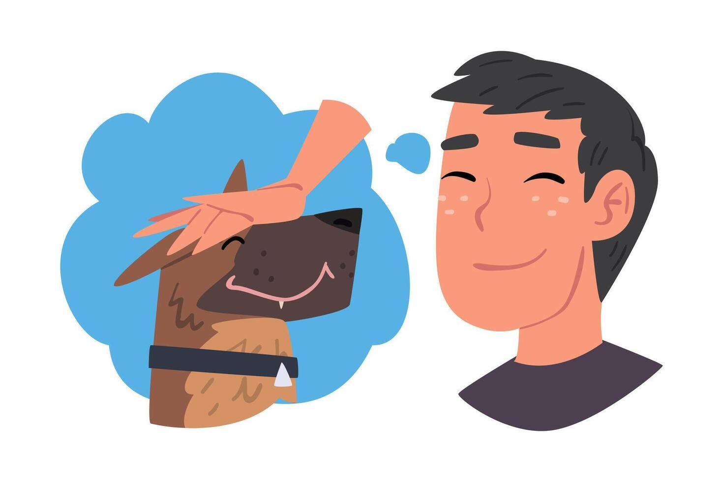 Young Man Dreaming about Dog, Human Thoughts and Needs Cartoon Style Illustration on White Background vector