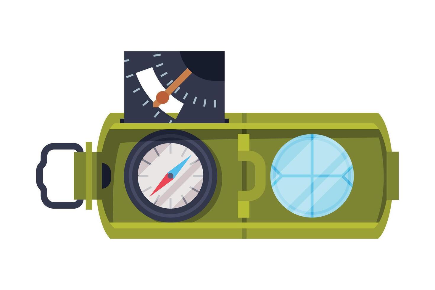 Compass and Magnifier Tools, Geological snd Navigation Equipment Flat Style Illustration on White Background vector