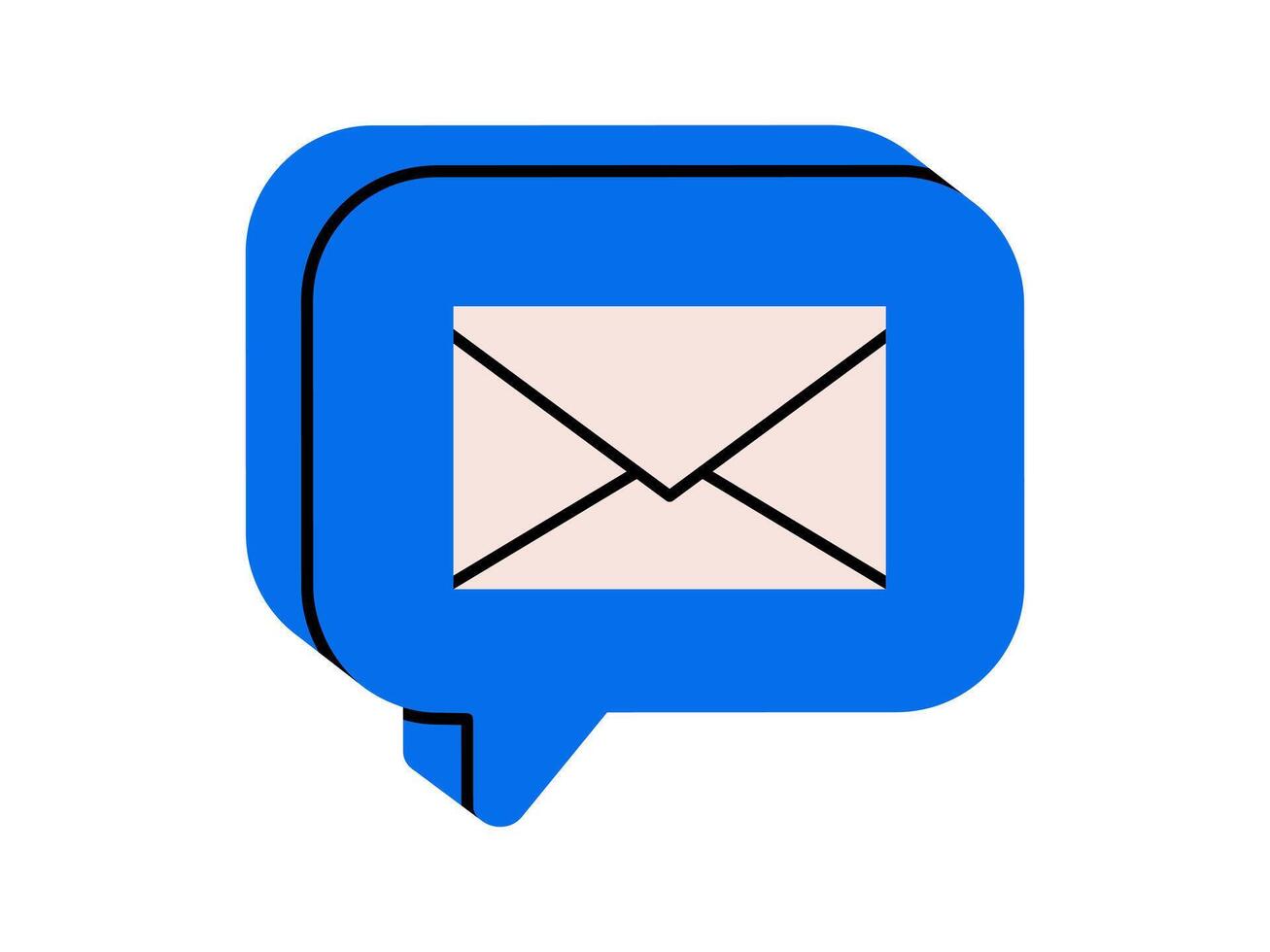 Hand drawn cute cartoon illustration of speech bubble with mail. Flat message notification doodle. New letter. Social media communication icon or sticker. Important news. Isolated. vector