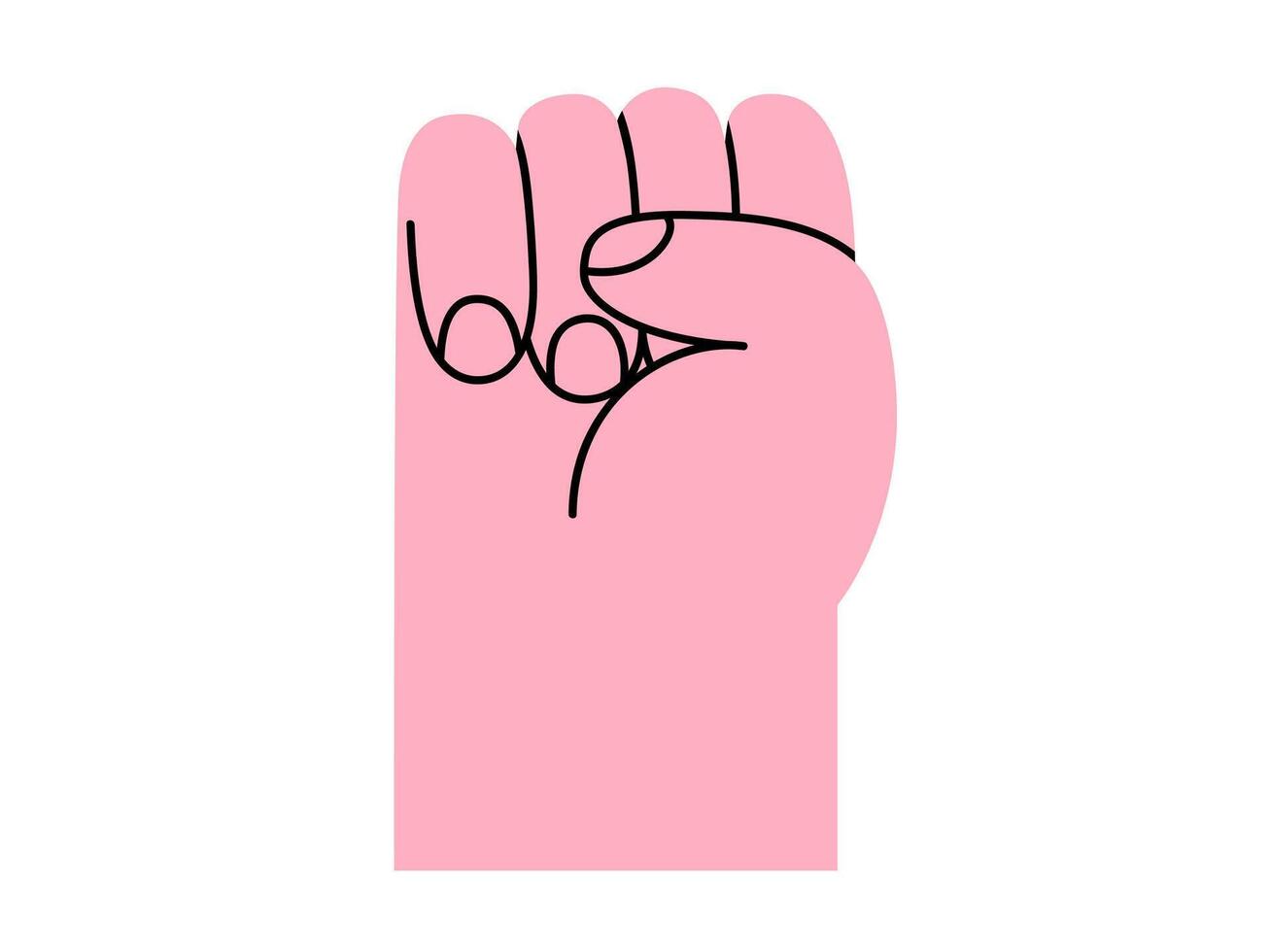 Hand drawn cute cartoon illustration of raised fist human hand gesture. Flat protest arm sign doodle. Revolution or strike sticker. Fight for rights. Activists demonstration icon. Isolated. vector