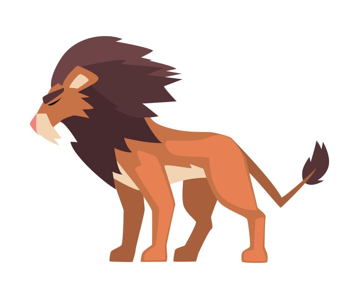 Aggressive Roaring Powerful Lion, Mammal Jungle Animal Character, Side View Cartoon Illustration vector