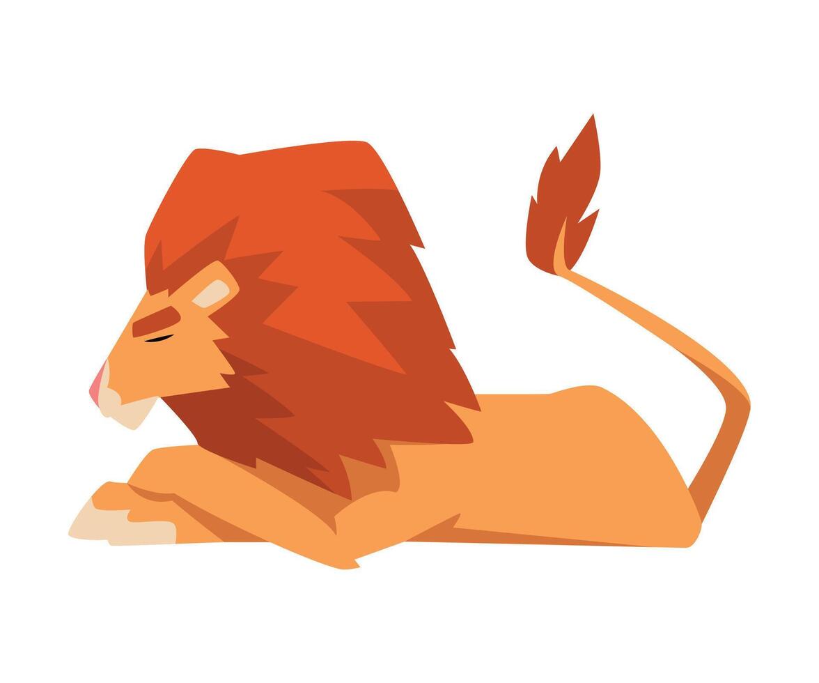Lying Lion, Mammal Jungle Animal Character, Side View Cartoon Illustration vector